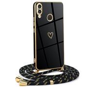 Mkej Custodia con Collana per Huawei P20 Lite, Cover Donna Cuore amore con Cordino, Case con Laccio Tracolla Elettrolitico TPU Cover con Collana per Huawei P20 Lite