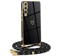 Mkej Custodia con Collana per Huawei P20 Pro, Cover Donna Cuore amore con Cordino, Case con Laccio Tracolla Elettrolitico TPU Cover con Collana per Huawei P20 Pro