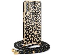 Mkej Custodia con Collana per Huawei P30 Lite, Cover Donna Modello leopardo con Cordino, Case con Laccio Tracolla Elettrolitico TPU Cover con Collana per Huawei P30 Lite - oro nero