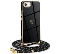 Mkej Custodia con Collana per iPhone SE 2020, Cover Donna Cuore amore con Cordino, Case con Laccio Tracolla Elettrolitico TPU Cover con Collana per iPhone SE 2020