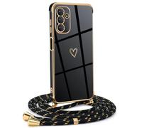 Mkej Custodia con Collana per Samsung galaxy A13 5G/ A04S, Cover Donna Cuore amore con Cordino, Case con Laccio Tracolla Elettrolitico TPU Cover con Collana per Samsung galaxy A13 5G/ A04S - oro nero