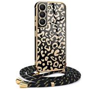 Mkej Custodia con Collana per Samsung galaxy S22, Cover Donna Modello leopardo con Cordino, Case con Laccio Tracolla Elettrolitico TPU Cover con Collana per Samsung galaxy S22 - oro nero