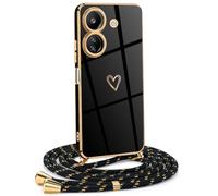 Mkej Custodia con Collana per Xiaomi Redmi 13C 4G, Cover Donna Cuore amore con Cordino, Case con Laccio Tracolla Elettrolitico TPU Cover con Collana per Xiaomi Redmi 13C 4G