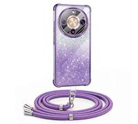 Mkej Glitter Cover per Honor Magic 8 Lite 5G Cover con Cordino, Antiurto in Morbido TPU Ultra Sottile Lucida Paillettes Custodia con Regolabile Collana per Regolabile Collana, Viola