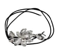 MKEMQXBEP Cintura con fiore di tulipano dorato e gonna jeans decorativa in pelle nera retrò con catena for la vita(Silver 1PC)