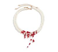 MKEMQXBEP Gioielli Perla Creativa Vacanza Gocce di Sangue Nappa Clavicola Collana Orecchini Bracciale Spilla(S10 1PC)