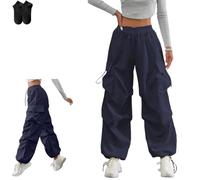 MKFTSM Oversized Parachute Pants for Women,Wide Leg Baggy Cargo Drawstring Trousers,High Waisted Joggers Sweatpants with Pockets