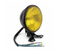 MKGKACVCPT Per Moto Faro Faro Anteriore Universale Retrò Per Moto DC 12V Faretto Rotondo Per Scooter Motore Luci Anteriori Vintage Faro A LED Da 35 W(Black Amber)