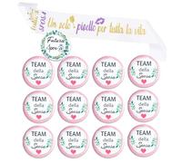 MKISHINE 14 pz Set Addio al Nubilato con Fascia Sposa Brillante + Spilla Sposa + 12 Badge Team Bride - Accessori Divertenti Festa di Addio al Nubilato (Sposa)