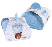 MKISHINE 50pz Bomboniere Battesimo/Nascita,Scatole Portaconfetti Orsetto Maschio, Bambino Bimbo,Sacchetti Battesimo,Blu Carta Regalo Decorazione Confetti