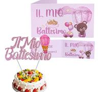 MKISHINE 60pz Bigliettini Bomboniera Battesimo Nascita Bambina Bimba, Bigliettino Bomboniera Personalizzato,Cake Topper Battesimo Regalo Addobbi Decorazioni Battesimo Feste Bambino Bimbo