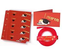 MKISHINE Bigliettini Bomboniera Laurea Rossi, Biglietti Sacchetti Confetti - Laurea 60 Pezzi pretagliati+Nastro Doppio con Scritta Laurea,Bigliettini per bomboniere Laurea Confezione Regalo Laurea