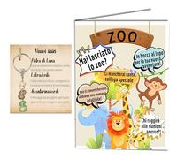 MKISHINE Biglietto di Addio Collega “Tu lasci lo zoo?” + Portachiavi Cristallo Nuovi Inizi - Regalo di Addio Ufficio, Collega Uomo Donna, Umoristico e Affettuoso