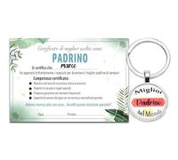MKISHINE Certificato “Vuoi essere il mio Padrino?” + Portachiavi Padrino - Idea Regalo Battesimo Originale - Proposta Padrino con Attestato Compilabile - Sorpresa Battesimo Bimbo o Bimba (Padrino)