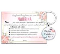 MKISHINE Certificato “Vuoi essere la mia Madrina?” + Portachiavi Madrina - Idea Regalo Battesimo Originale - Proposta Madrina con Attestato Compilabile - Sorpresa Battesimo Bimbo o Bimba (Madrina)