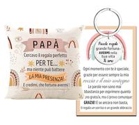MKISHINE Copricuscino Regalo per Papà ABBIAMO CERCATO DI TROVARE IL REGALO MIGLIOR PER TE MA TU HAI GIÀ NOI - con Portachiavi e Biglietto,Regalo Papà Compleanno da Figlia Figlio Festa Papà