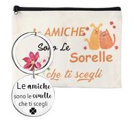 MKISHINE Regali migliore amica,Regalo Borsa+Portachiavi idee regalo per amica Borsa Amicizia Mini Pochette Buste Kraft Scritta Le Amiche Sono Le Sorelle che Ti Scegli Regalo Amica Compleanno