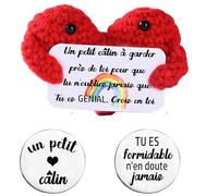 MKISHINE Regalo divertente cuore positivo in francese+gettone di abbraccio, regalo innamorato regalo stimolante per uomo donna coppia calin de tasche,crochet cueur,doudou de poche confortant (sei
