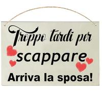 MKISHINE Targa Matrimonio Arriva la Sposa | Striscioni di Legno per Matrimoni | Bomboniera Matrimonio | Decorazione Matrimonio | Bomboniere Matrimonio Originali 27 * 18CM