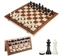 Mkitnvy Scacchiera Magnetica, 3 in 1 Scacchiera in Legno, Gioco da Scacchi Backgammon Dama, Portatili e Pieghevole Scacchi da Viaggio per Adulti Bambini All'aperto Festa - 39x39cm, CX-GJXQ-39