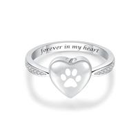 MKJFRLLSA Anello per urna in forma di cuore d'amore per ceneri di cane da animale domestico, gioielli commemorativi per sempre nella mia impronta di zampa per cremazione