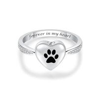 MKJFRLLSA Anello per urna in forma di cuore d'amore per ceneri di cane da animale domestico, gioielli commemorativi per sempre nella mia impronta di zampa per cremazione