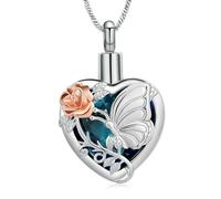 MKJFRLLSA Collana a Farfalla per Cenere Gioielli cremazione a Rose Ciondolo in Cenere in Cuore per Donne Gioielli commemorativi in Acciaio Inox