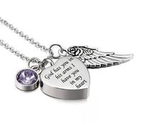 MKJFRLLSA Dio Ti ha tra Le Sue Braccia con Angel Wing Charm Cremazione Ceneri Gioielli Keepsake Memorial Urna Collana con Birthstone Crystal