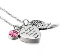 MKJFRLLSA Dio Ti ha tra Le Sue Braccia con Angel Wing Charm Cremazione Ceneri Gioielli Keepsake Memorial Urna Collana con Birthstone Crystal