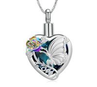 MKJFRLLSA Farfalla Urna Collana per Ceneri Rose Cremazione Gioielli Cuore Ceneri Pendente per Le Donne in Acciaio Inox Keepsake Memorial Jewelry