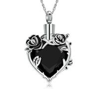 MKJFRLLSA Gioielli di cremazione a Rose, Cuore, Cristallo con un'urna per Cenere, Ciondolo in Acciaio Inossidabile per Donne Come ricordo