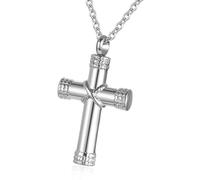 MKJFRLLSA Gioielli di cremazione per Ceneri per Il ricordo Umano Croce in Acciaio Inox Memorial Ciondolo Urna di cremazione Collana per Ceneri umane