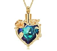 MKJFRLLSA Rose Cremation Jewelry Cuore Crystal Urn Collana per Ceneri in Acciaio Inox Ceneri Pendente per Donne Keepsake Memorial Jewelry
