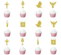 MKKZLPN Decorazione Torta Prima Comunione Comunione Cake Topper Glitter Comunione Decorazione Croce Angelo Piccione Santo Graal Topper Torta Per Comunione, Battesimo, Cresima