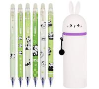 MKKZLPN Kawaii Astuccio Scuola 2 in 1 in Morbido Silicone, 6 Penna gel cancellabile Panda, inchiostro termosensibile, diametro punta 0,5 mm, lunghezza 15 cm, inchiostro nero, Pastelli Pennarelli
