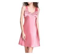 MKLQLS Camicia da Notte da Donna in Raso, Sottoveste Sexy in Pizzo con Spalline Sottili, Camicia da Notte Corta con Scollo a V, Pigiama Morbido da Donna, negligé Estivo Rosa Taglia XXL