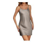 MKLQLS Camicia da Notte da Donna in Raso Tinta Unita, negligé Semplici E Sexy, Camicia da Notte Morbida con Spalline Corte, Sottoveste con Scollo a V, Babydoll, Pigiama Grigio Chiaro M
