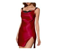 MKLQLS negligé da Donna in Raso - Camicia da Notte Sexy in Pizzo con Spalline Sottili, Camicia da Notte Morbide da Donna, Sottoveste Corta con Schiena Scoperta E Scollo a V, Pigiami Rossi S
