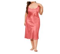 MKLQLS negligé Sexy da Donna Tinta Unita - Camicia da Notte Lunga in Raso di Seta con Scollo a V, Taglie Forti, con Spalline Sottili, Sottoveste Intera, Pigiama Rosa 2-5XL