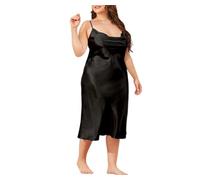 MKLQLS negligé Sexy da Donna Tinta Unita - Camicia da Notte Lunga in Raso di Seta con Scollo a V, Taglie Forti, con Spalline Sottili, Sottoveste Intera, Nera XL