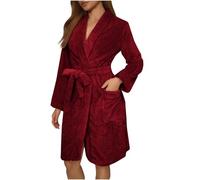 MKLQLS Vestaglia da Donna in Flanella a Nido D'Ape,Stile Corto,Soffice e Sofficecon Collo a Scialle,Comoda Vestaglia Accappatoio,invernale,Super Morbida,Rossa,Taglia Xl