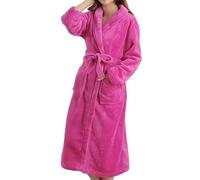 MKLQLS Vestaglia da Donna in Flanella Semplice e Solida,Elegante Vestaglia con Collo a Scialle,Accappatoio di Lusso,Soffice e confortevole,Rosa Acceso,Taglia L