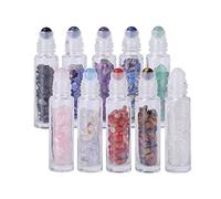 MKNZOME 10 x 10ml Bottiglie a Rullo per Oli Essenziali, Flaconi Riutilizzabili di Vetro con Palline Rullo Pietra Preziosa e Chip di Cristallo, Contenitore per aromaterapia profumi Cosmetici Lip Oil