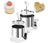 MKNZOME 2 Pezzi Coppapasta Tondi in Acciaio Inox, Stampo per Mousse Rotondo e Cuore, Stampo per Dessert con Pressa e Spatola, 7,5 cm Anelli per Torte Antiaderenti per Mousse Torte Dessert