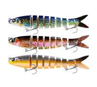 MKNZOME 3 Esche da Pesca Multi-Snodate, Artificiali Spinning da Pesca a Lento Affondamento, Kit di Esche Galleggianti con Amo Ancoretto Segmentato per Persico, Trota, Lucioperca, Luccio
