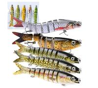 MKNZOME 5 Esche da Pesca Multi-Snodate, Artificiali Spinning da Pesca a Lento Affondamento, Kit di Esche Galleggianti con Amo Ancoretto Segmentato per Persico, Trota, Lucioperca, Luccio