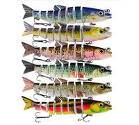MKNZOME 6 Esche da Pesca Multi-Snodate, Artificiali Spinning da Pesca a Lento Affondamento, Kit di Esche Galleggianti con Amo Ancoretto Segmentato per Persico, Trota, Lucioperca, Luccio