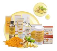 MKNZOME Curcuma Skin Care Kit Viso Completo, 5 Pezzi Prodotti Skincare Viso Set Regalo Donna Travel Essentials con Crema Curcuma, Siero, Turmeric Soap, Regalo per Donne, Fidanzata, Mamma, Uomo