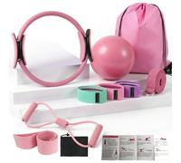 MKNZOME Kit Pilates Essenziale da 9 PCS per Donne, Set di Anelli da Pilates con 32 cm Magic Circle, 25 cm Palla Mini Pilates, Fasce Elastiche di Resistenza, Attrezzatura Pilates per Allenamento a Casa