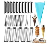 MKNZOME Stampi per Cannoli - Set da 18 in Acciaio Inossidabile, Forma Tubi Rotolo di Crema, Stampo per Cornetto Cono a Forma Tubolare, Forme per Cottura